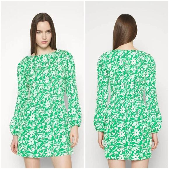 EUC Maje Rockiqua Floral Pleated Long Sleeve Dress Women’s Size 34 Retail $295 - Picture 1 of 8